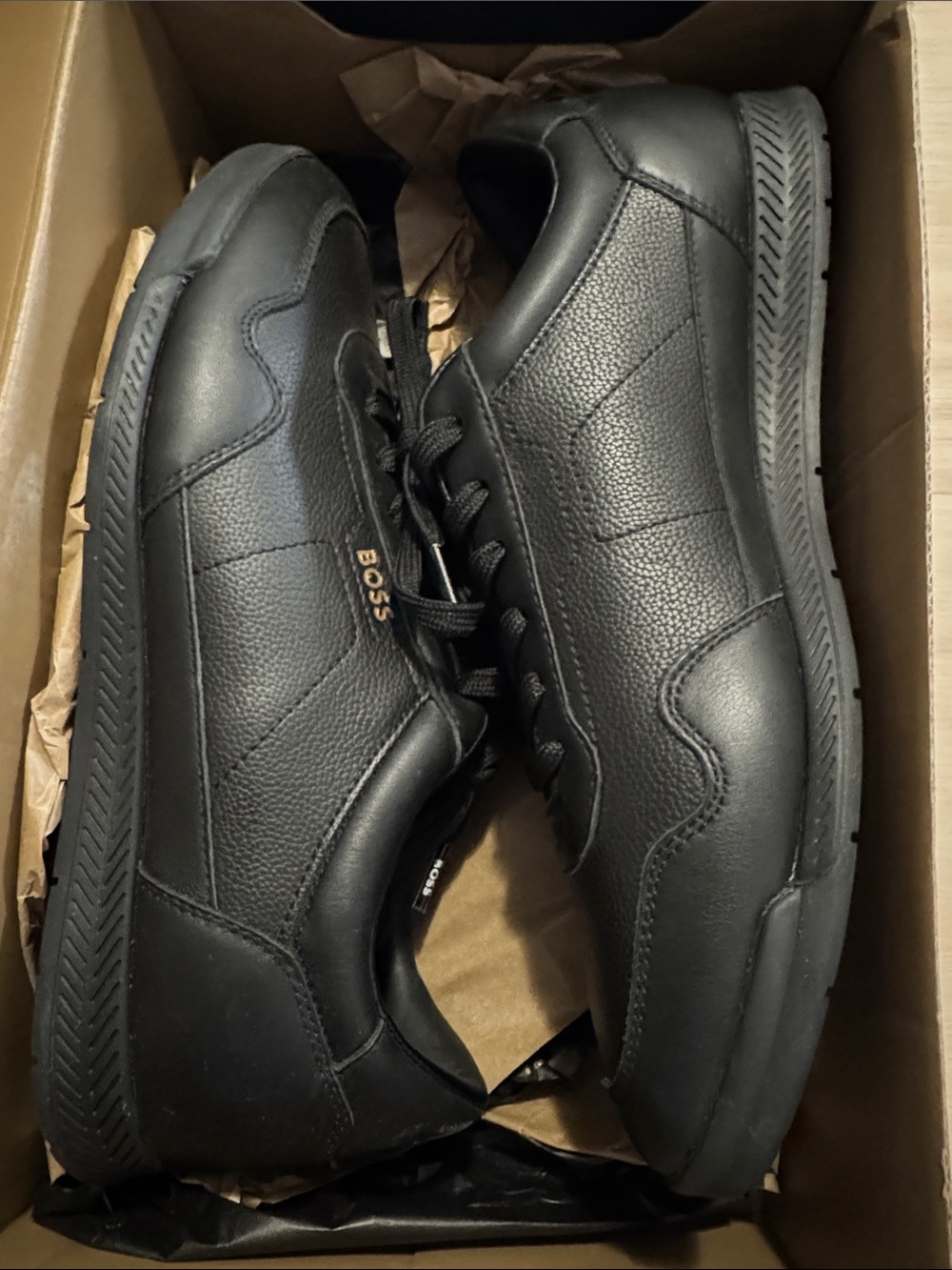 Boss Black Low-Top Leather Sneakers with Subtle Logo